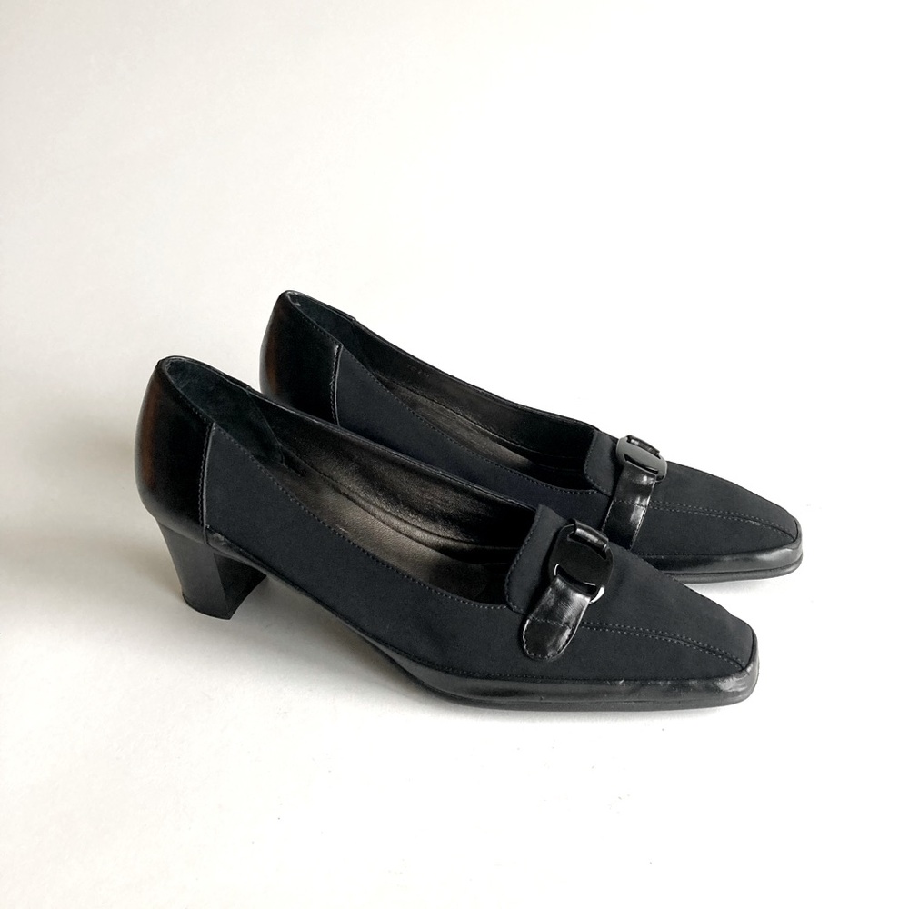 Amalfi Black Fabric Genuine Leather Heels size 10.5